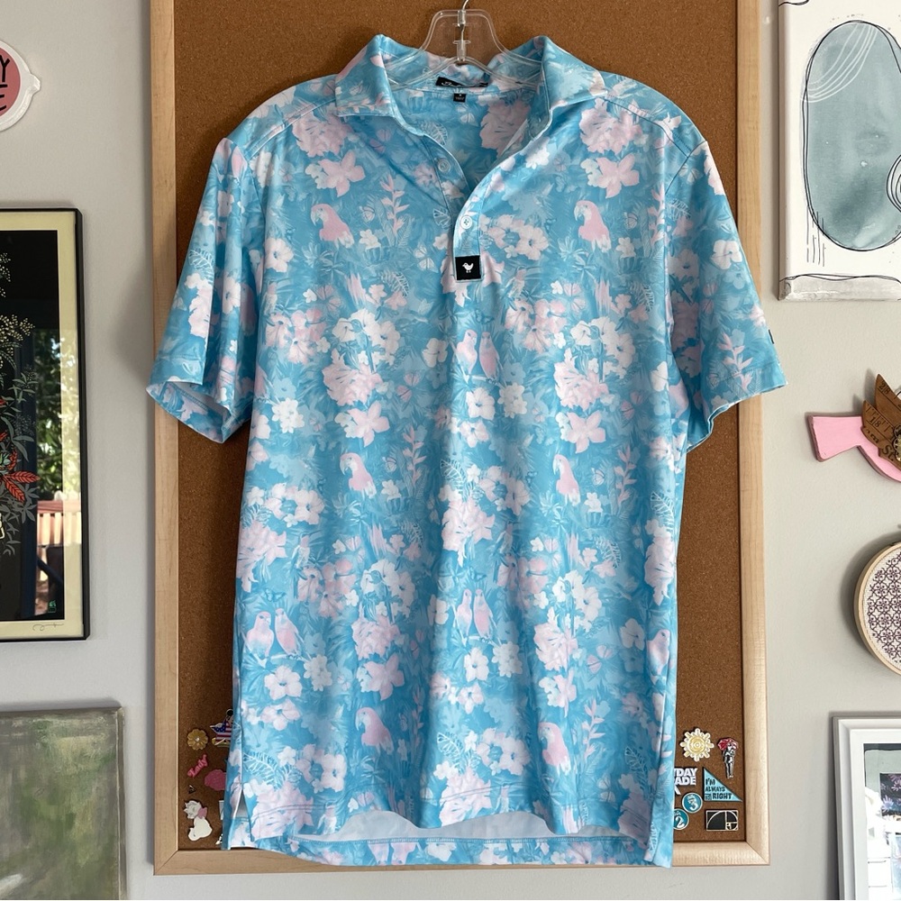 Bad Birdie Lush Performances Golf Polo with Birds and Paradise Design Size Small